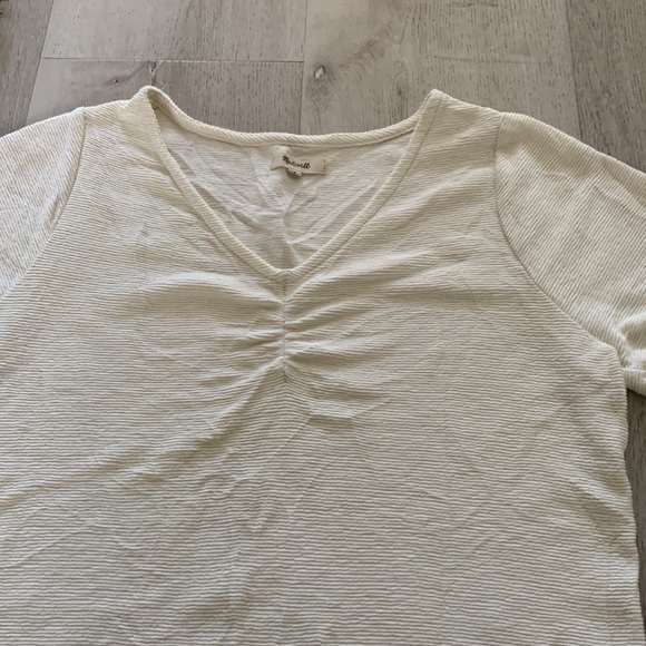 Madewell Womens Ottoman Jacquard Ruched Front V-Neck Top Small Ivory Size M boho - Picture 13 of 14